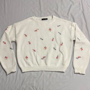 SHEIN White Sweater with Colorful Floral Embroidery
